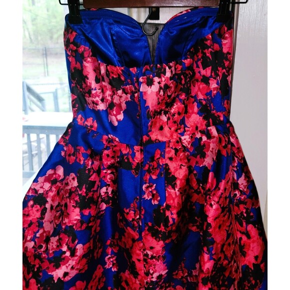 B. Darlin Strapless Sweetheart Bustier Party Dress Blue Red floral black lace XS - Picture 11 of 16